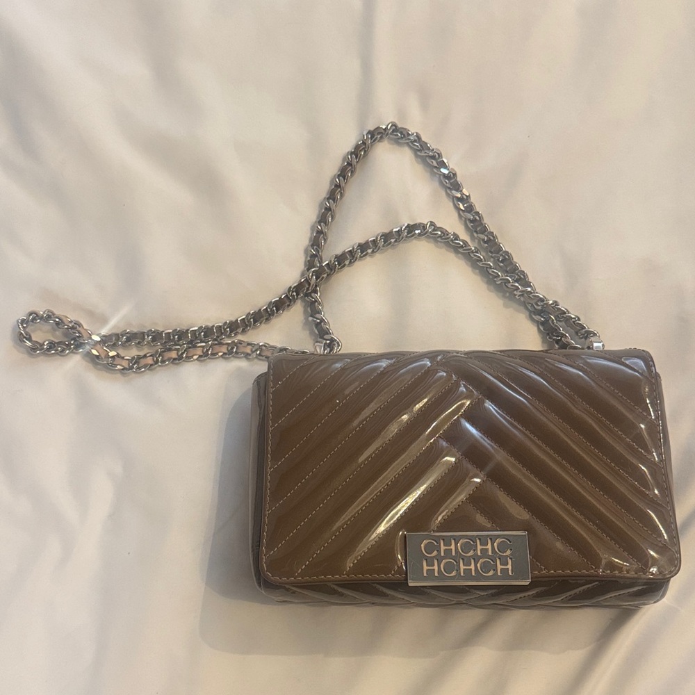 Carolina Herrera Brown Patent Quilted Crossbody Bag